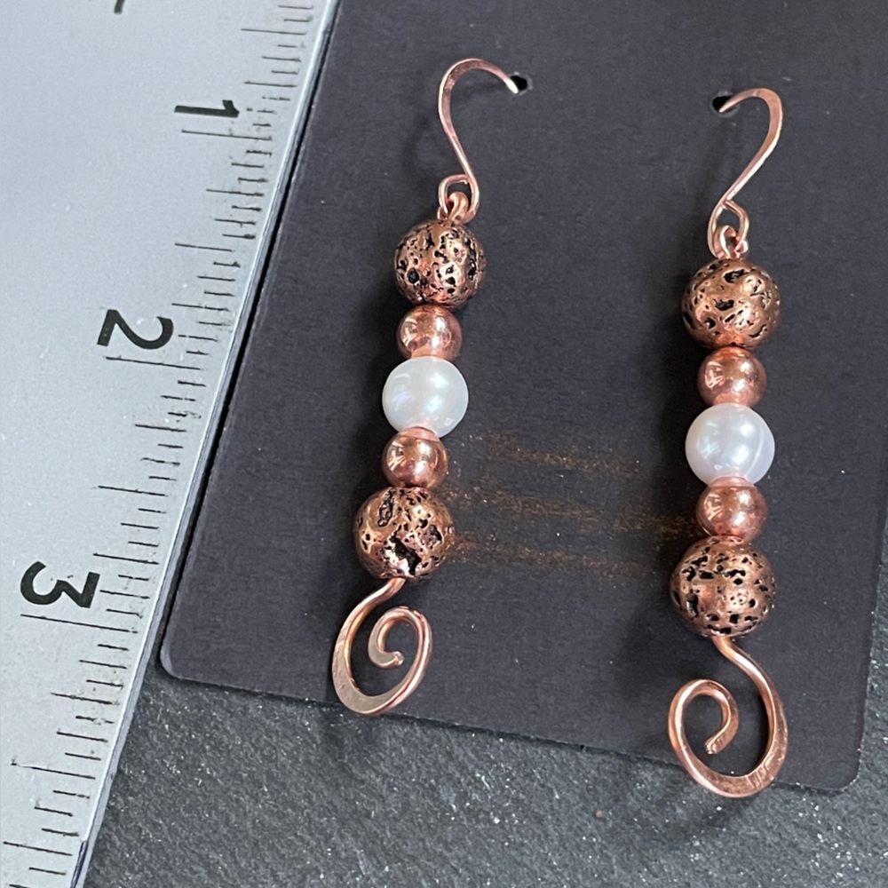 Artisan Wire Wrapped Copper Earrings Handmade - Picture 11 of 15